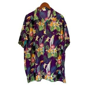 King Kameha Tropical, Floral, Pineapple, Bird, Hawaiian Button Down Shirt, 2XL